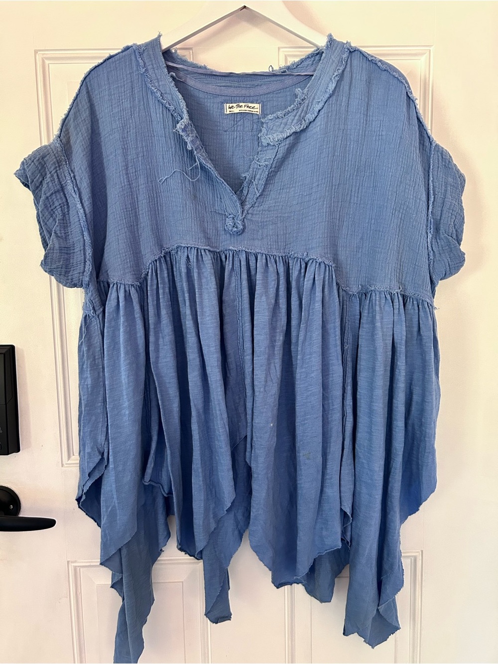 We The Free Dusty Blue Gauze Peasant Tunic